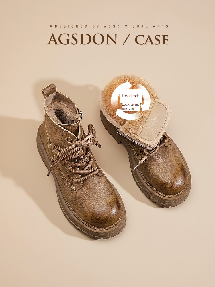 Augusto Worker Boots Female 2024 New Arrival Winter Bumblebee Boots Fleece-lined Platform Short Boots