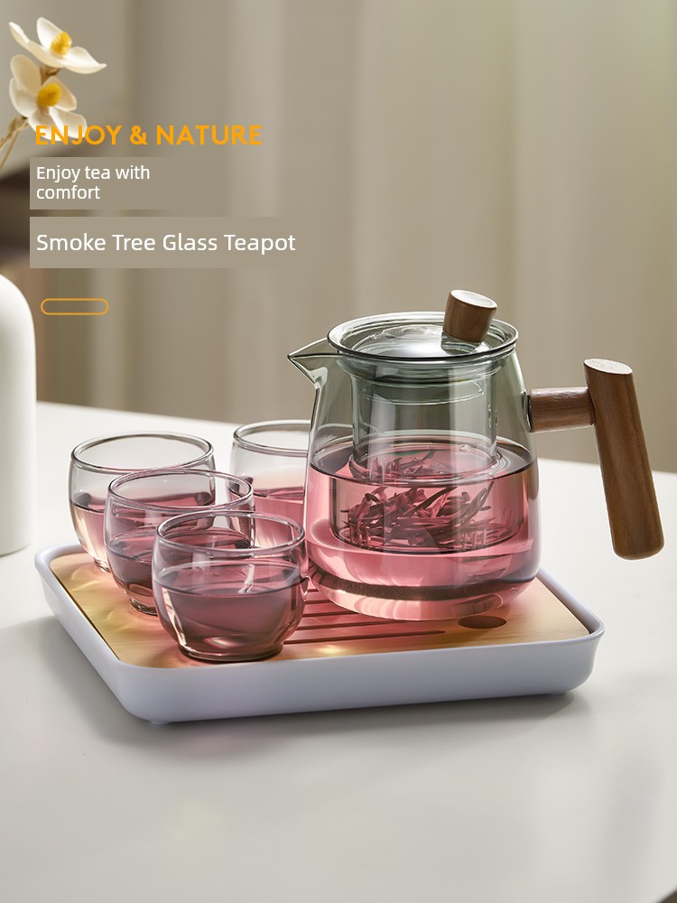 Teapot Glass Ladies Good-looking High Temperature Resistant Tea Set Tea Cup Afternoon Scented Tea Filter Wooden Handle Boiled Tea Health Pot