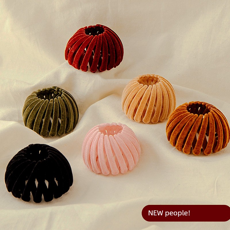 Elegant Bean Bag Bird's Nest Hair Band 2021 New Arrival Popular Net Red Hair Band for Bun Haircut Flocking Hair Claw Semi-Scratch Hair Accessories