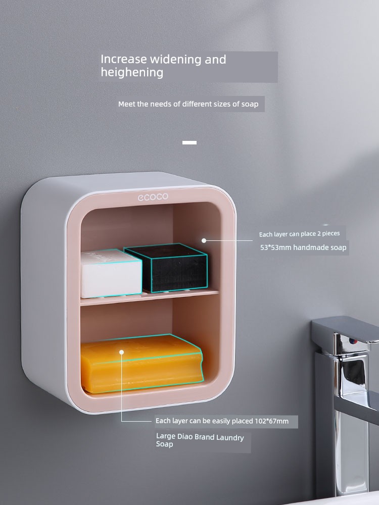 Suction Cup Wall-Mounted Nail-Free Cover Double Deck Soap Box