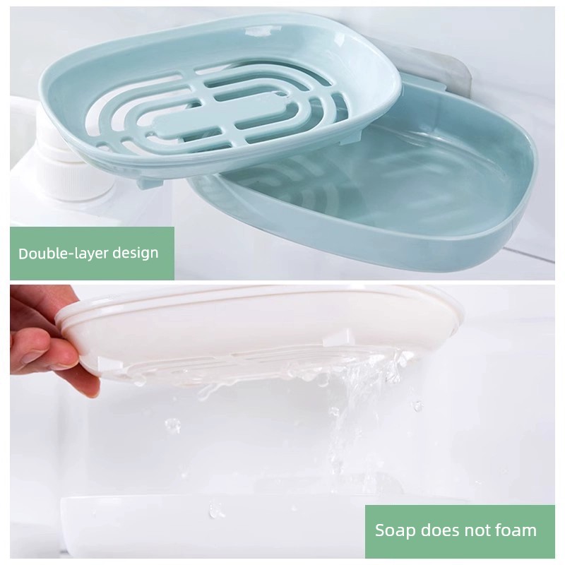 Soap Dish Wall-Mounted Soap Holder Household Punch-Free Bathroom Double-Layer Draining Large Soap Storage Rack