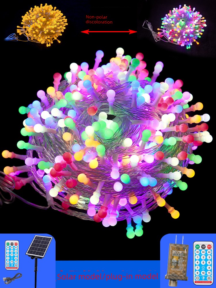 Solar Decorative Lamp Popcorn Lighting Chain Light 2025 Spring Festival Starry Sky Living Room Courtyard Colorful LED Light Bar
