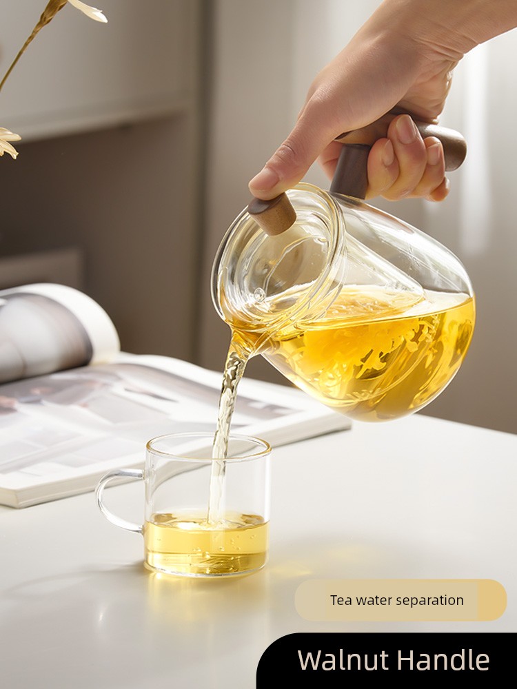 Teapot Glass Ladies Good-looking High Temperature Resistant Tea Cooker Single Teapot Filter Tea Set Afternoon Scented Tea Wooden Handle Teapot