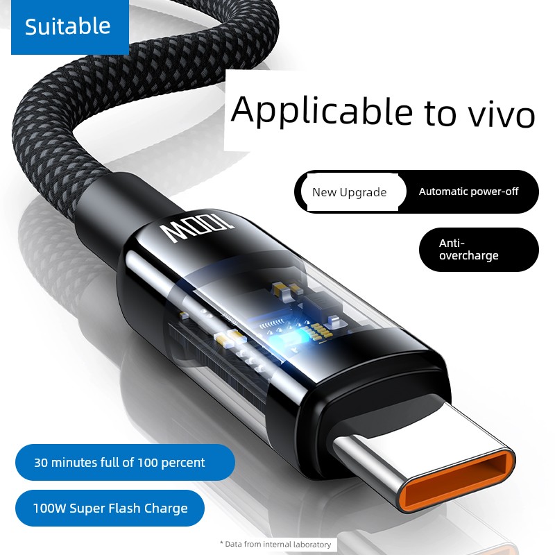 Automatic Power off] Suitable for 100W Vivo Iqoo Charger X30pro Line Tpye Flash Charge X100 Data Cable Neo3 Original Typec Fast Charge 9S Mobile Phone Dedicated 30 Android Y27x80