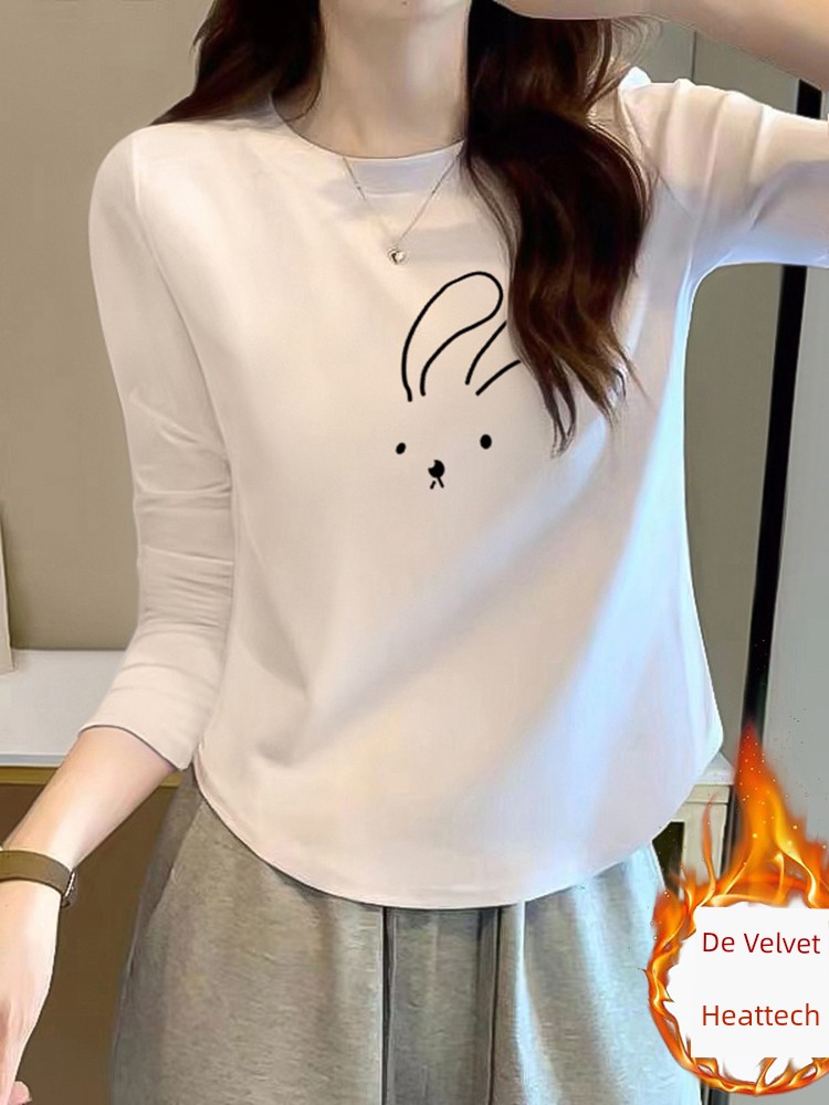 Dralon Bottoming Shirt Women's Autumn and Winter New Arrival Thickened Inner Wear Long Sleeve T-shirt Age-Reducing Brushed Short Petite Top