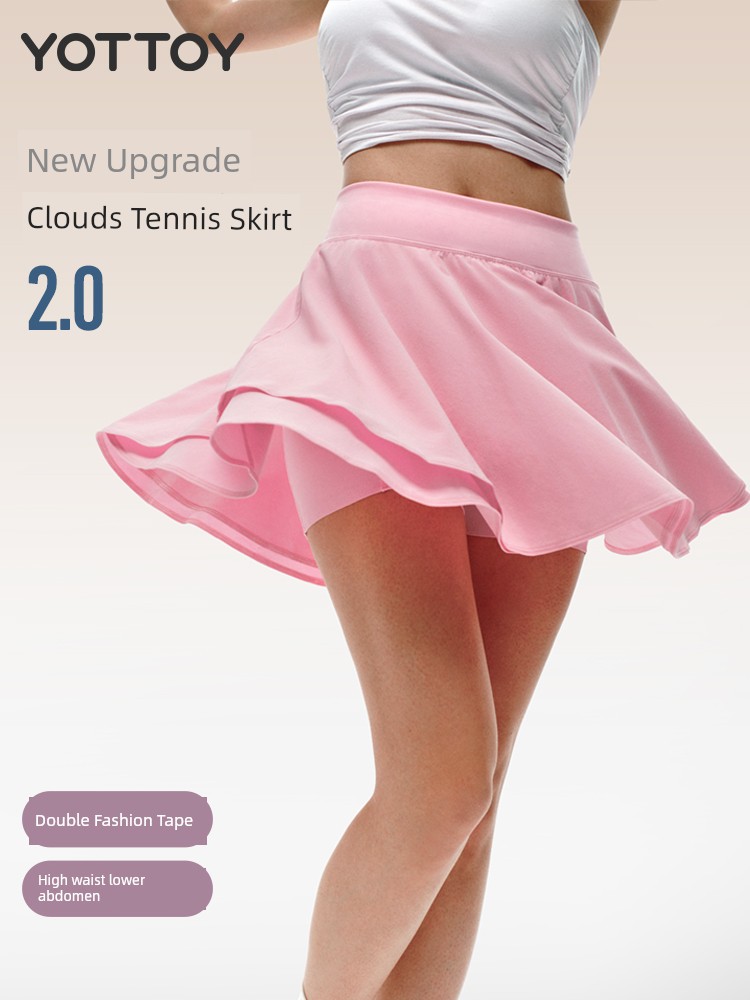 Yottoy Tennis Skirt Women's Fashion Tape Fake Two-Piece Badminton Running Fitness American Pleated Sports Skirt New Arrival