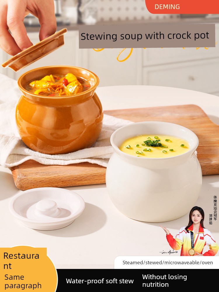 Earthen Jar Simmering Stock Slow Cooker Home Use and Commercial Use Stewing out of Water One Person Steam Eggs with Lid Stew Pot Shaxian Snack Ceramic Pot Soup Jar