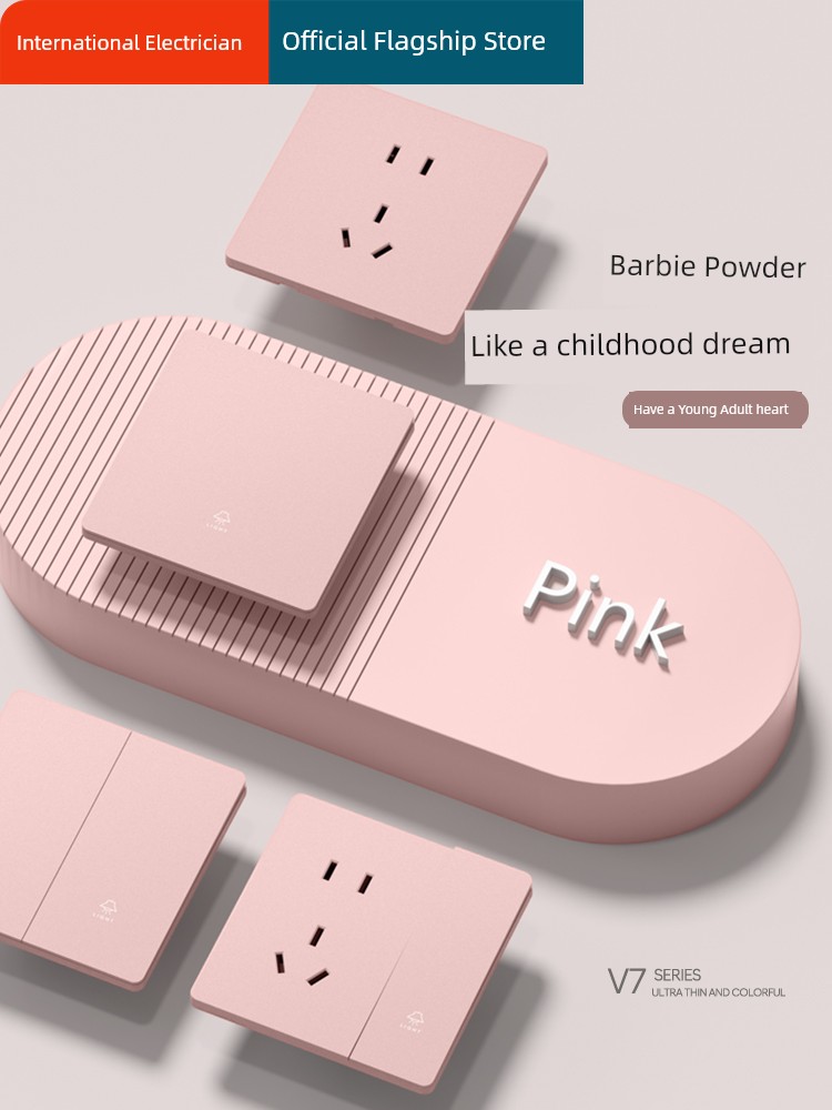 Fantasy Barbie Pink Girl Princess Room Young Adult Pink Children's Room Decoration Wall 86 Five-Hole Switch Socket Panel