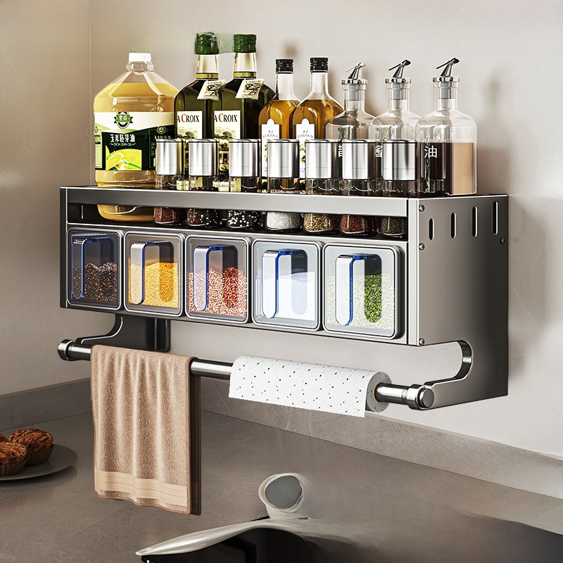 Kitchen Spice Rack Punch-Free Wall Hanging Multi-Functional Salt Condiment Storage Handy Gadget Seasoning Box For Home Table Top