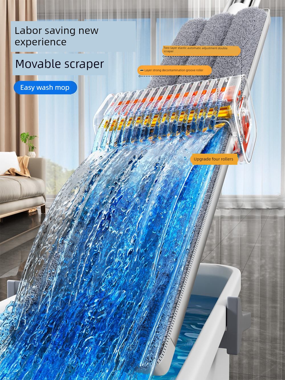 Jiabangshou Mop 2024 New Arrival For Home Flat Plate Mop Aluminum Alloy Hand Wash-Free Mop Lazy Mopping Gadget