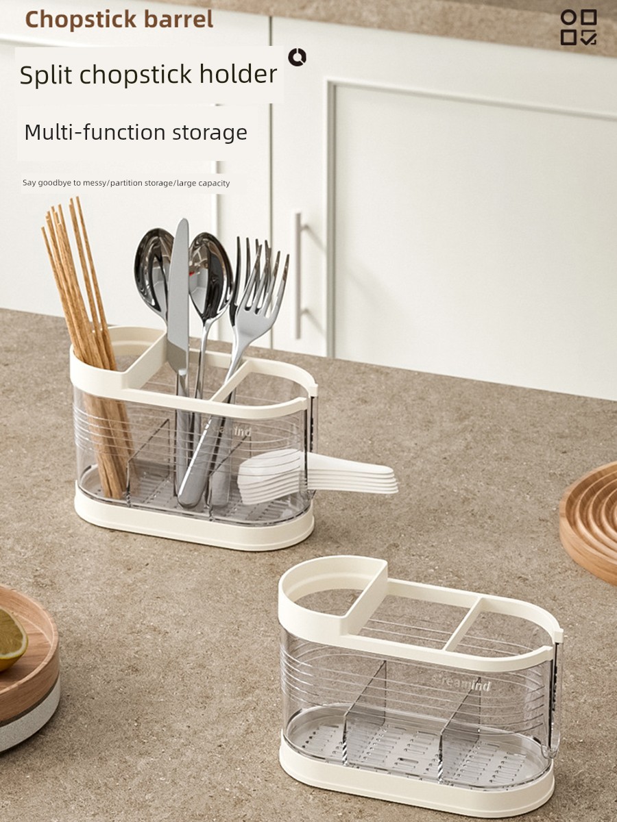 Cartoon Grid Storage Box For Home Kitchen Storage Chopsticks Box Transparent Countertop Tableware Good-looking Multifunctional Chopstick Canister