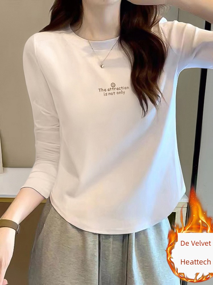 2025 Short Model in White Color Irregular Long Sleeve T-Shirt Women's Slim Looking Bottoming Shirt Dralon Heattech Shoulder Inner Wear Blouse Tide