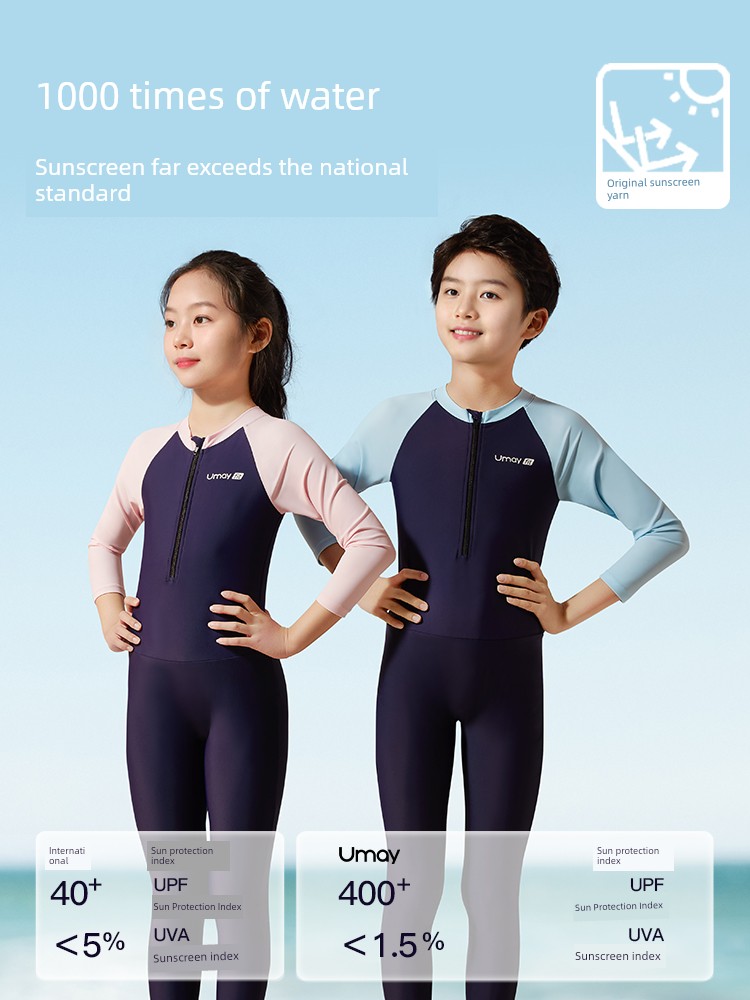 One-Piece Sun Protective Long Sleeves Summer Professional Kids Swimsuit