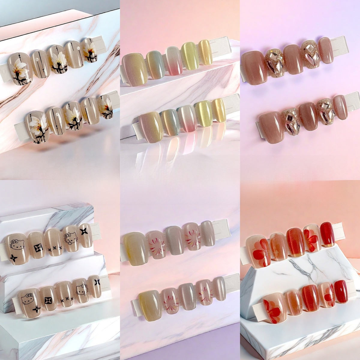 Handmade Wear Nail Collection New Arrival Fake Nail Patch Fancy Short Cat Eye Manicure Small Lime-3050