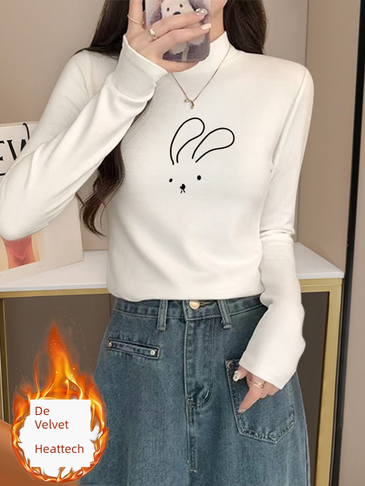 Women's Half Turtleneck Double-Sided Dralon Bottoming Shirt Slim Fit Long-Sleeved T-shirt Autumn and Winter Thickened, Sanded Fabric Heattech Inner Wear Blouse