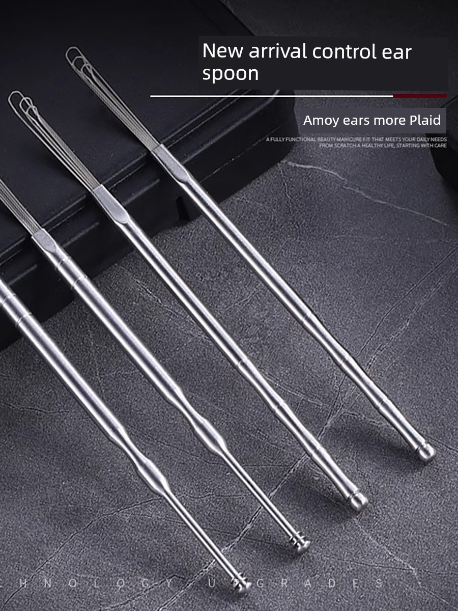 Double-Headed Stainless Steel Three-Piece Earpick New Arrival Massage Buckle Ear Ear Cleaner Ear Cleaning Tool Set Spring Earpick