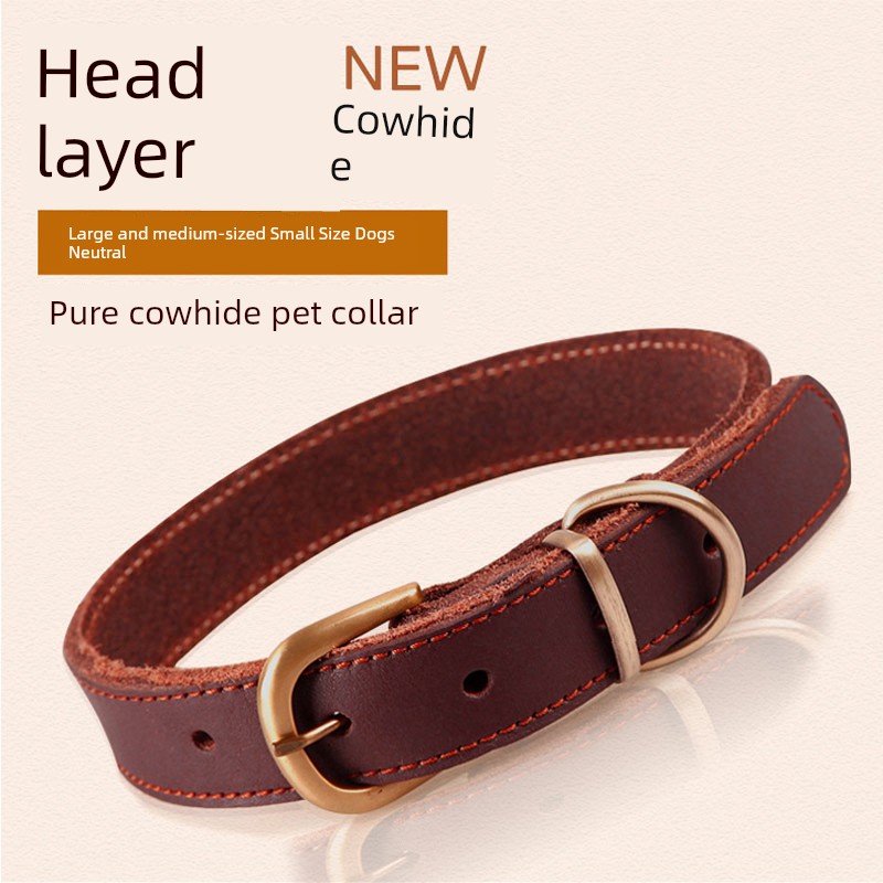Genuine Leather Golden Retriever Teddy Corgi Shiba Inu Pet Collar