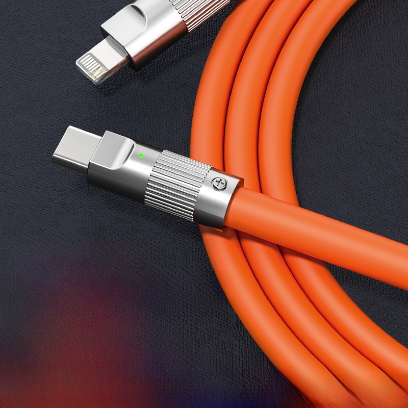 Suitable for Apple Iphone14 Data Cable 120W Fast Charging Silicone PD Head 13 Soft Anti-Pull Xs Zinc Alloy XR Short Max6s Flash Charging 12 Mobile Phone Charger 1 M Charging