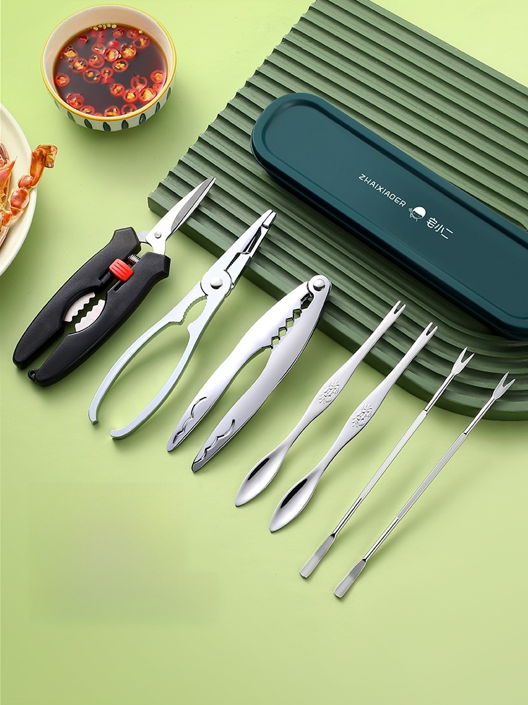 304 Stainless Steel Crab Clamp Eight Tools for Eatting Crabs Suit Crab Disassemble Hairy Crabs Special Tools for Eating Crabs For Home Crab Scissors