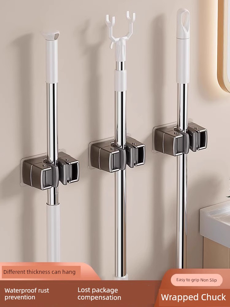 Jujiajia Mop Wall Mount Mop Hook Punch-Free Bathroom Storage Rack Viscose Strongly Fixed Broom Clip