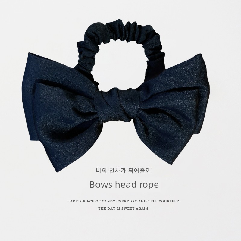Bowknot Headband Women's Black Satin French Small Intestine Hair Band High Elastic Durable Rubber Band Hair Rope Headdress