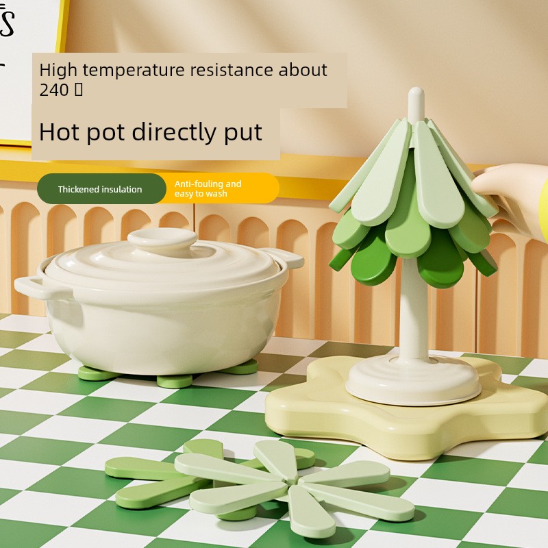 Small Tree Silicone Thermal Insulation Pad Dining Table Cushion Scald Preventing Met High Temperature Resistant Coasters Potholder For Home Fancy Meal Coaster
