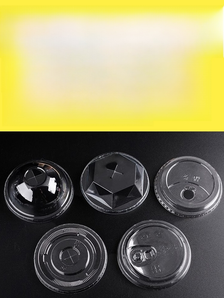 Thickened Disposable 98 Caliber Flat Lid Semicircle Cover Pearl Milk Tea Cup Cover Pet Cold Drink 90 Caliber Packaging Cup Lid