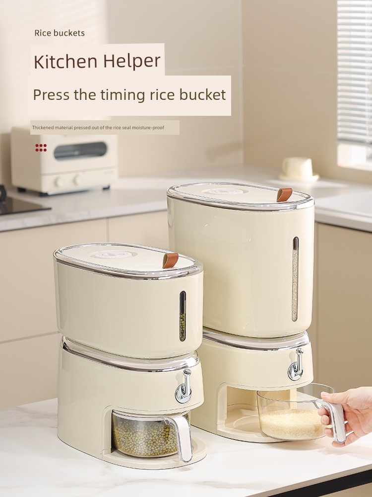 Press Rice Bucket For Home Insect-Proof Moisture-Proof Sealed Food Grade Rice Bin Storage Container Classy Large Capacity Rice Bowl