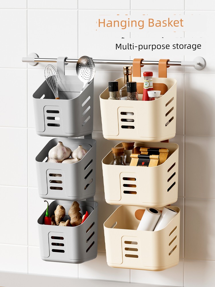 Kitchen Small Hanging Basket Bathroom Rack Hanging Bathroom Wall Hanging Plastic Hanging Ginger and Garlic Onion Storage Basket Handy Gadget