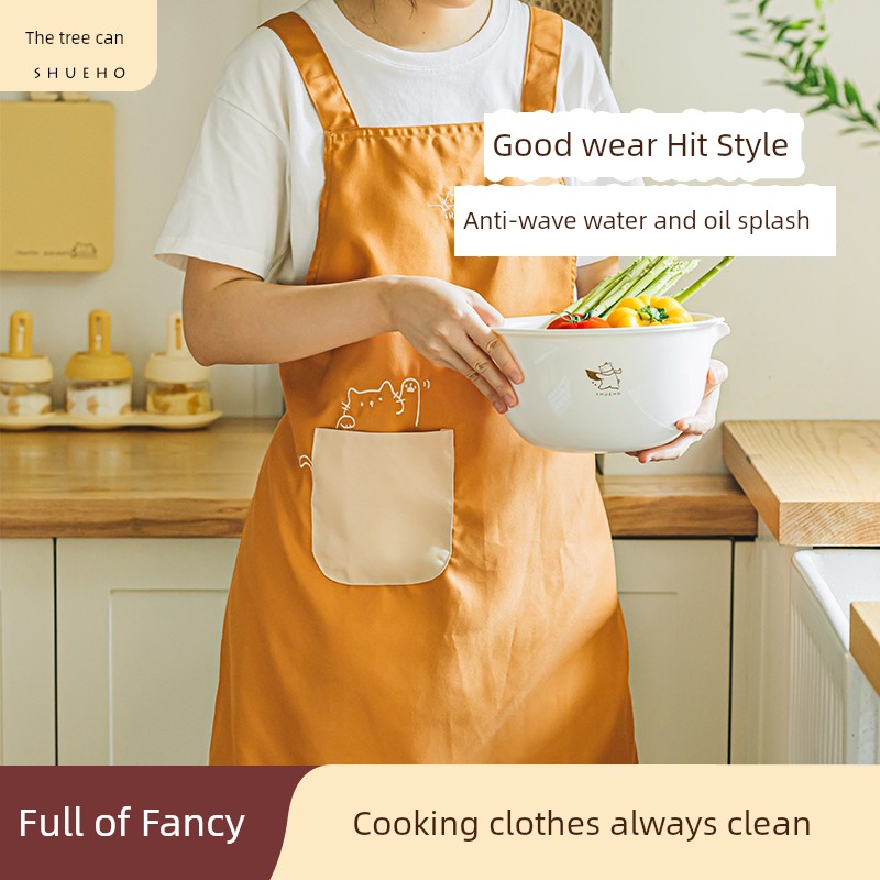 Shuke Fat Orange Household Apron Cooking Kitchen Dedicated Waterproof Oil-Proof Coverall Fancy Young Thin Cute