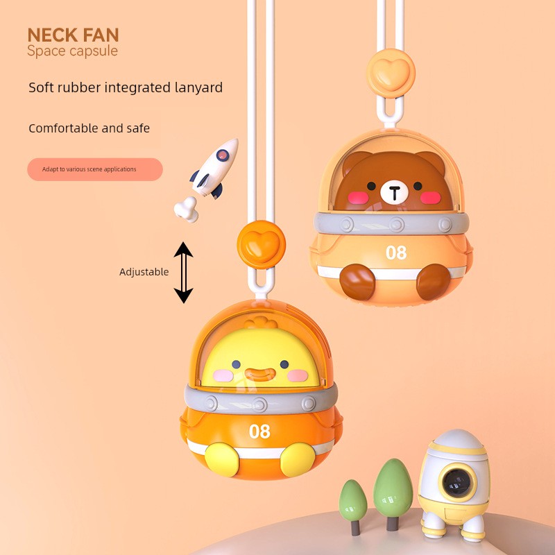 Cartoon Halterneck Space Little Fan Small Portable Portable USB Charging Mute Kids New Year Gift