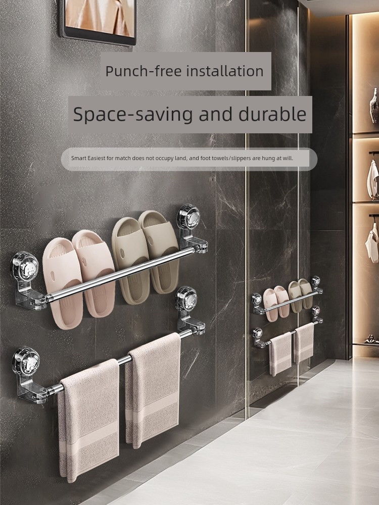 High end Bathroom Slipper Rack Punch-free Wall-Mounted New Suction Cup Bathroom Slippers Rack Toilet Draining Shoe Rack
