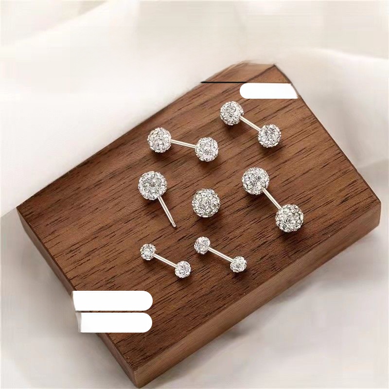 Accessible Luxury Rhinestone Ball Super Flash Women's Small Spiral Titanium Steel Earrings