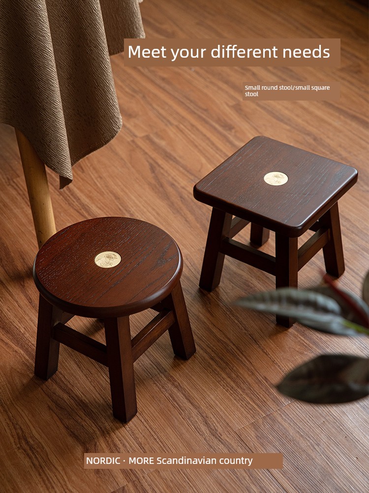 Small Stool For Home Bench Kids Low Stool Solid Wood Retro Square Stool Living Room Coffee Table Stool Plastic Footpad Shoe Changing Stool Fancy