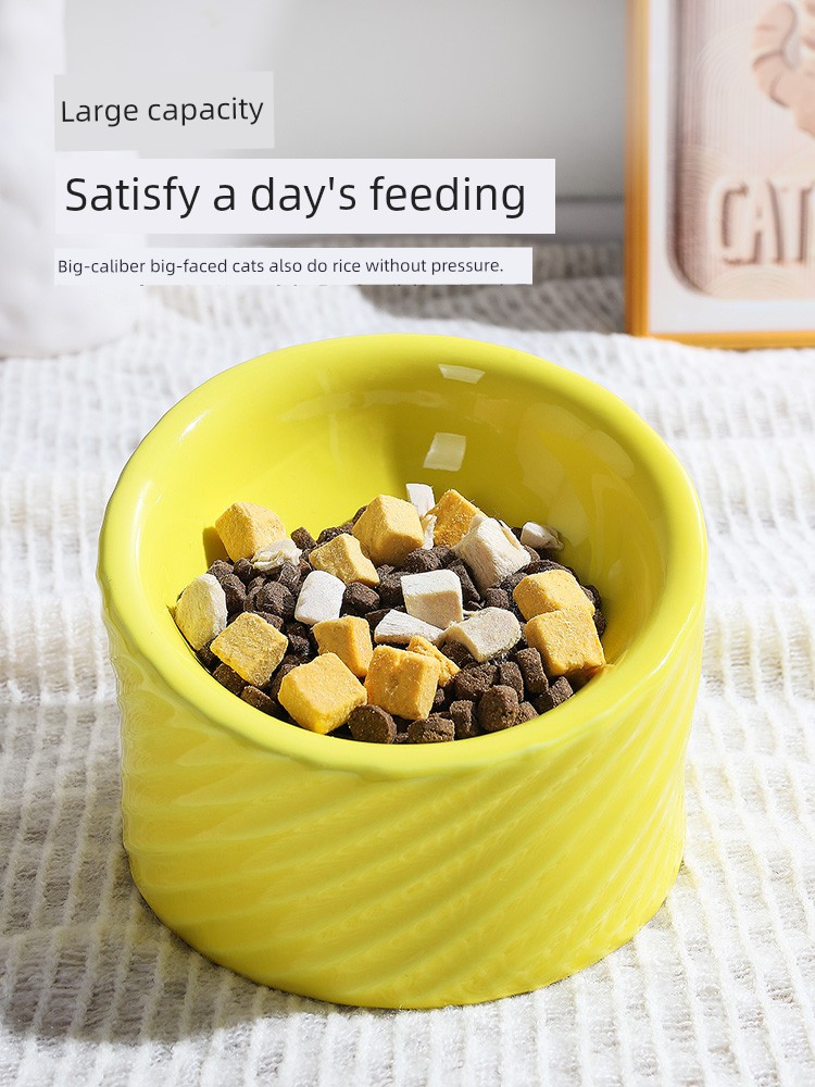 Cat Bowl Ceramic Rice Bowl Food Bowl Cat Food Holder High Leg Oblique Bowl Drinking Bowl Pet Cat Bowl Dog Bowl Not Easy to Knock over