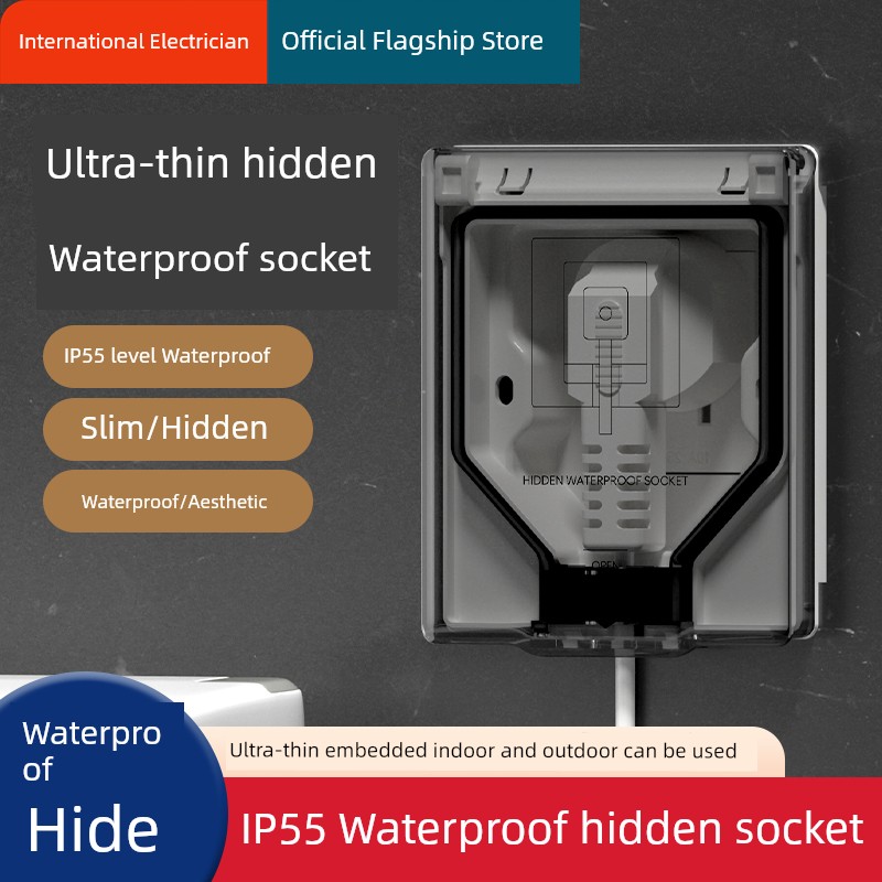 Outdoor 86-Type Concealed Ultra-Thin Waterproof Socket Bathroom Waterproof Box Bathroom Waterproof Cover Power Protection Cover