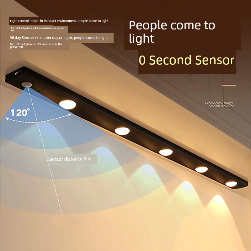 LED Smart Cabinet Light Strip Human Body Sensor Wireless Self-Adhesive Rechargeable Kitchen Wine Cabinet Clothes and Shoes Cabinet Aisle