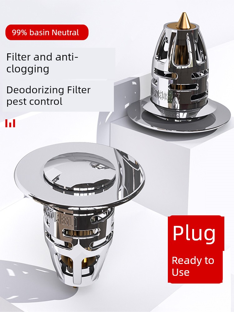 Washbasin Wash Basin Bounce Core For Home Kitchen Sink Push-Type Deodorizing Filter Floor Drain Drainer Neutral Hole Blocking Filter Plug