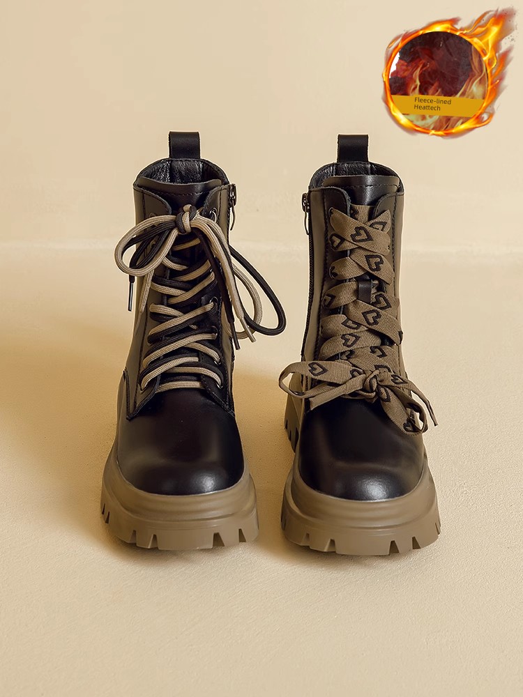 British Style Boots Women's 2024 New Arrival Fall and Winter Cotton-Padded Shoes in Black Thick Sole Height Increasing Boots plus Velvet Snow Boots Ankle Boots