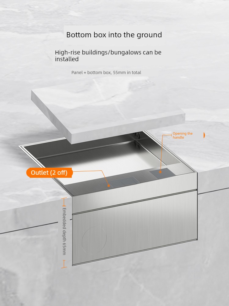 Stainless Steel Waterproof Marble Water Purifier Floor Socket Invisible Flat Screen Hidden Purified Water Pipe Integrated Drainage Water Receiving