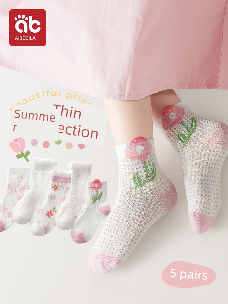 Girl Children's Socks Son Pure Cotton Girl Tube Socks Kids Summer Thin Baby Mesh Stockings Baby Girl Children's Socks Cotton 100% Cotton