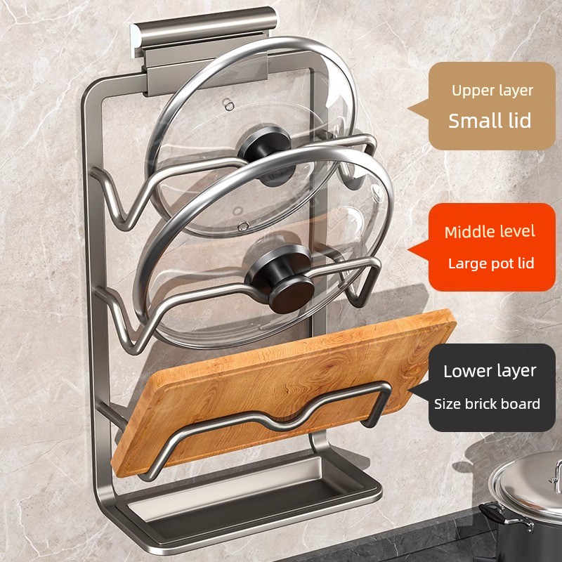 Kitchen Storage Rack Pot Lid Rack Punch-Free Wall-Mounted Multi-Functional For Home Storage Rack Fantastic Product Pot Lid Placement Device