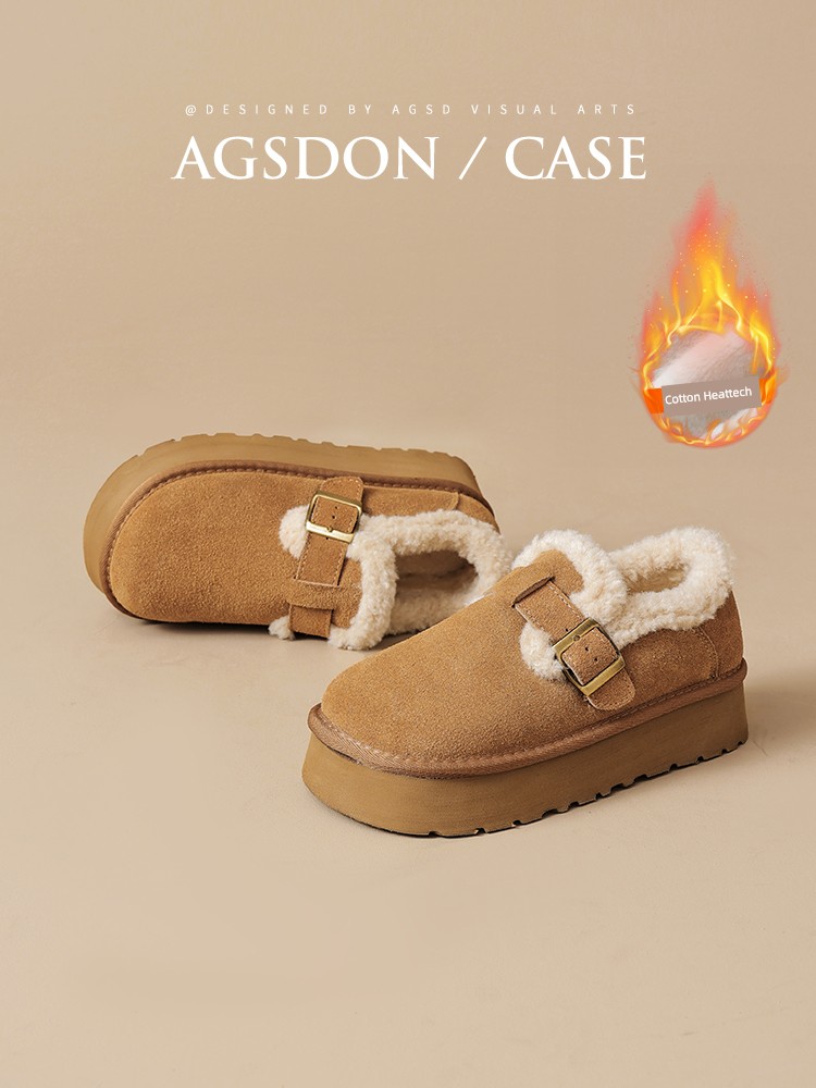 Fleece-Lined Platform Birkenstock Women's 2024 New Arrival Autumn and Winter Snow Boots Pregnant Women's Cotton-Padded Shoes Furry Boken Genuine Leather Shoes