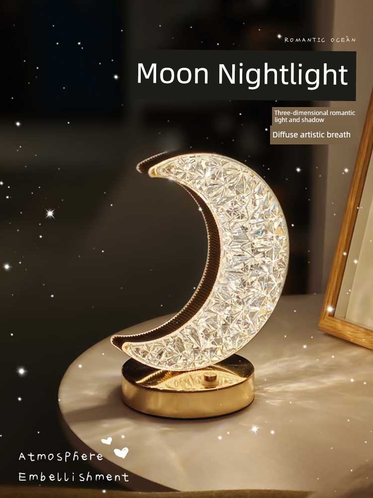 Net Red Moon Small Night Lamp Bedroom Sleep Light Charging Lamp Bedside Lamp Master Bedroom Romantic XINGX Ambience Light Sentiment