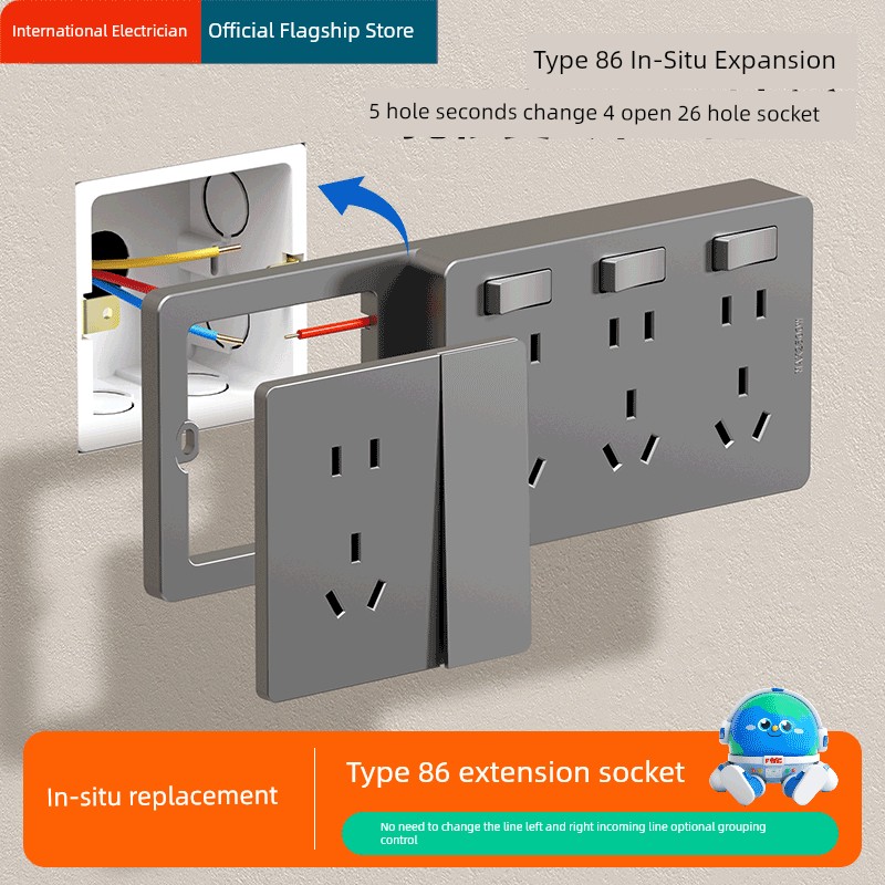 86-Type Expansion Socket with Switch Kitchen Wall Porous Wireless Power Strip Converter Multi-Function Expansion Socket