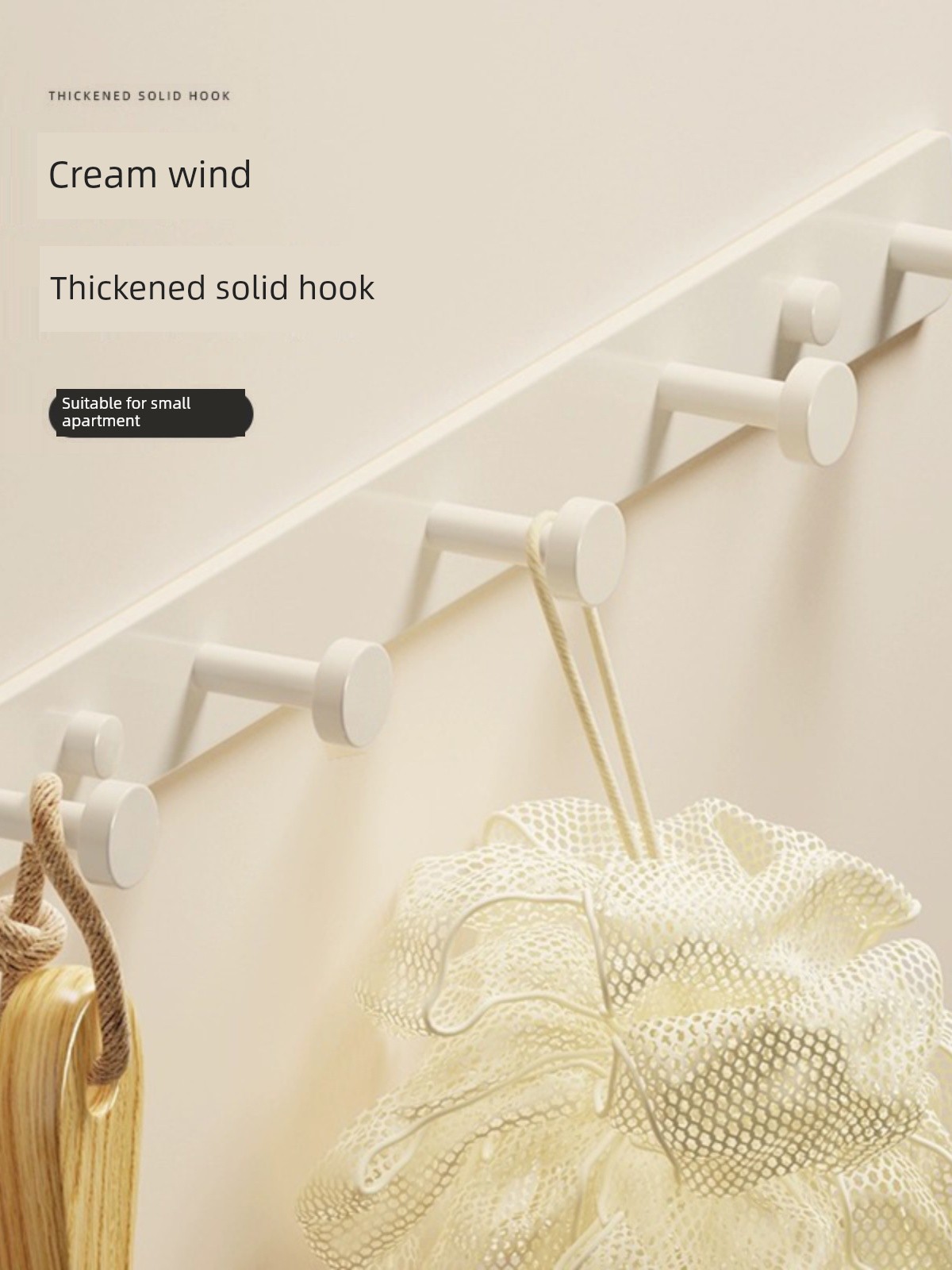 Cream Style White Coat Hook Entrance Hallway Punch-Free Storage Holder Shelf Wall Key Row Hook