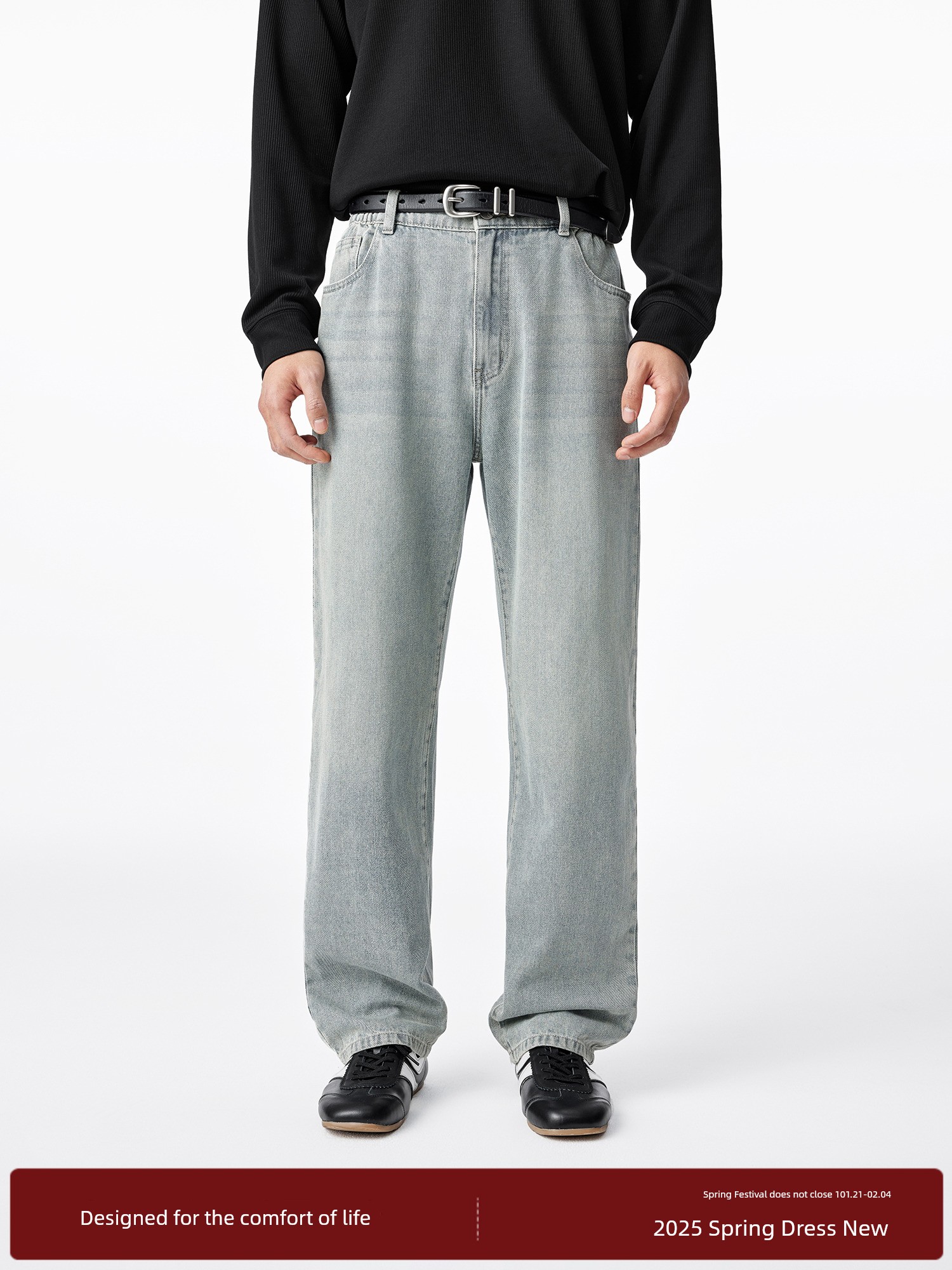 Bodydream BM New Arrival Heavy Weight Denim Men's Washed Distressed Pants Baggy Straight Trousers Casual Pants