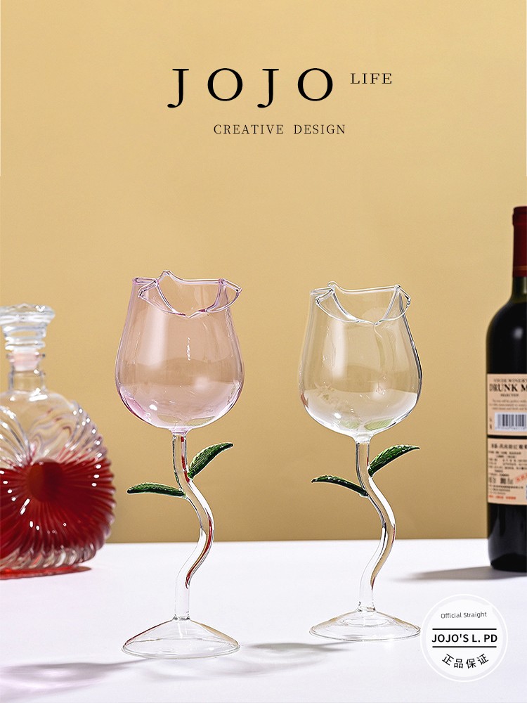 Jojo's L. Pd. Jon. Red Wine Glass Borosilicate Glass Romantic Rose Double Goblet