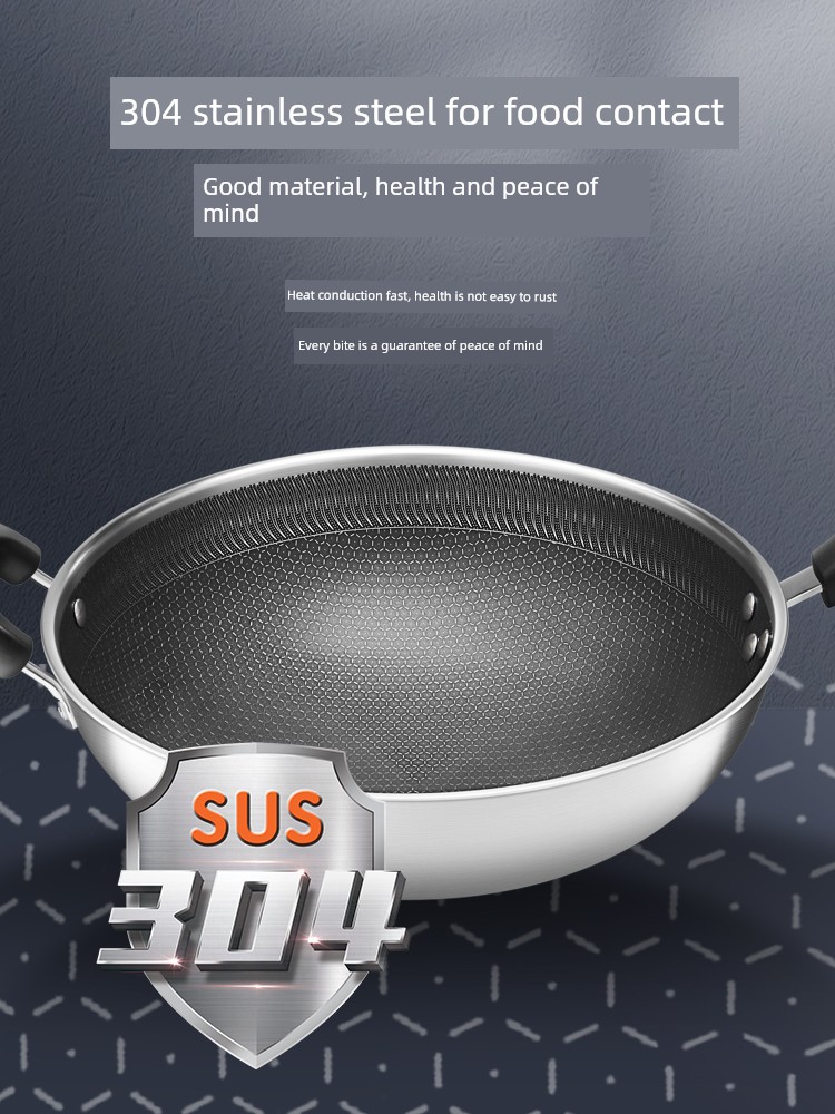 Supor Honeycomb Crystal Shield Cooking Pot 304 Stainless Steel Smoke-Free Household Wok Induction Cooker Gas Anti-Stick Pan