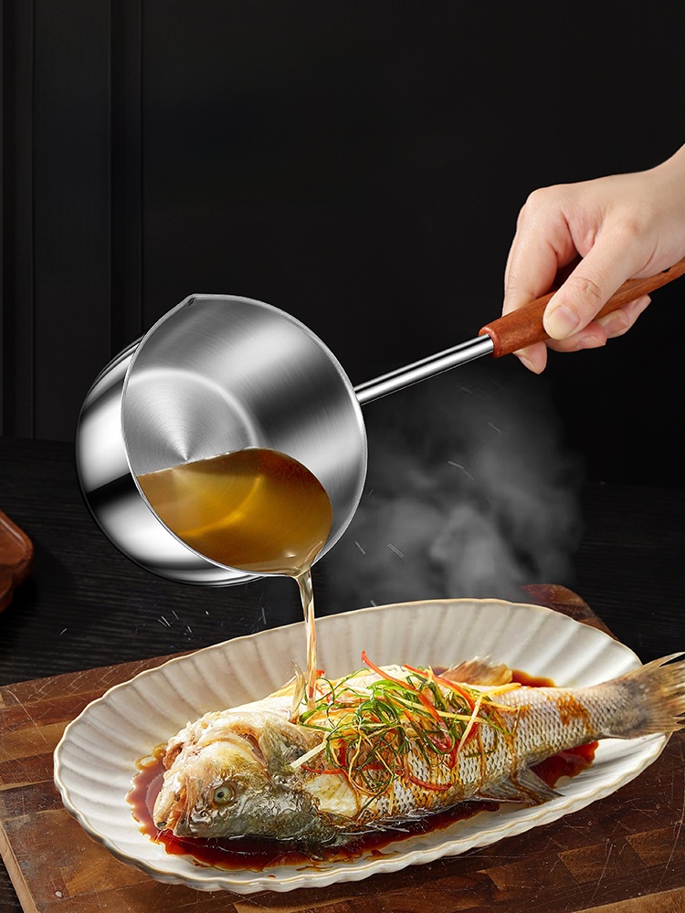 Extra Thick 304 Stainless Steel Long Handle Oven Mitts Oil Pouring Small Pot Hot Oil Dedicated Pot For Home Mini Drip Oil Handy Gadget Neutral